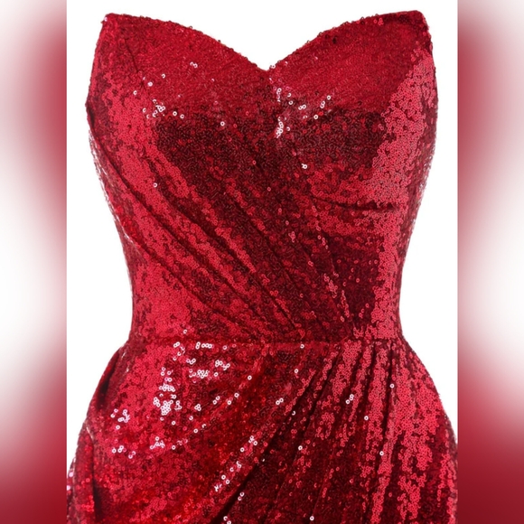 Retro Stage Elegant Red Sequin Gown Jessica Rabbit Style Small - Picture 7 of 13